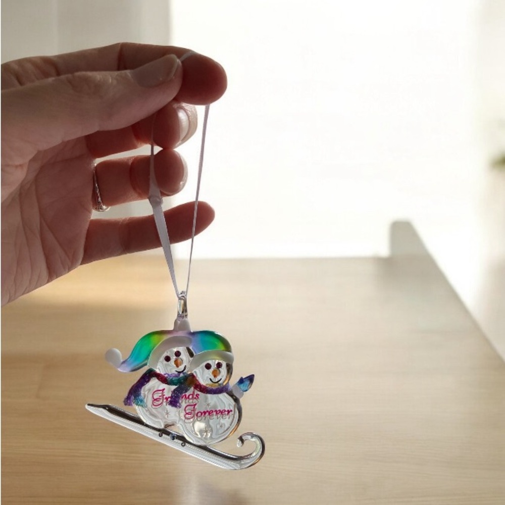 Glass Baron Handcrafted Snowman Friends Forever Glass Ornament Swarovski Crystal